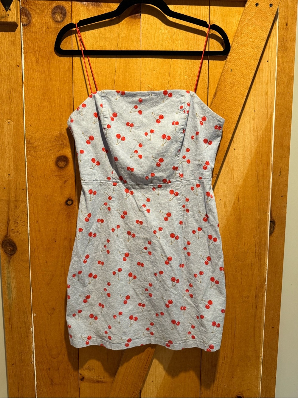 Cherry Print Spaghetti Strap Linen Blend Mini Dress, US10